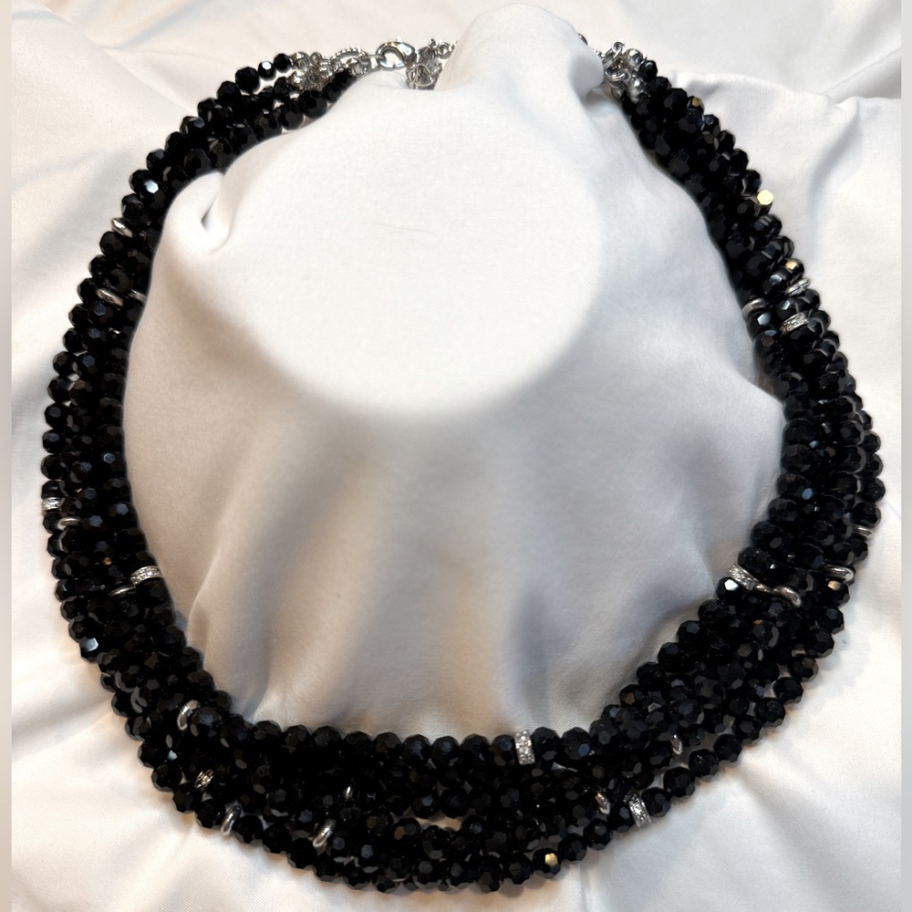 WHBM White House Black Market Faceted Black Beaded Multi Strand Necklace